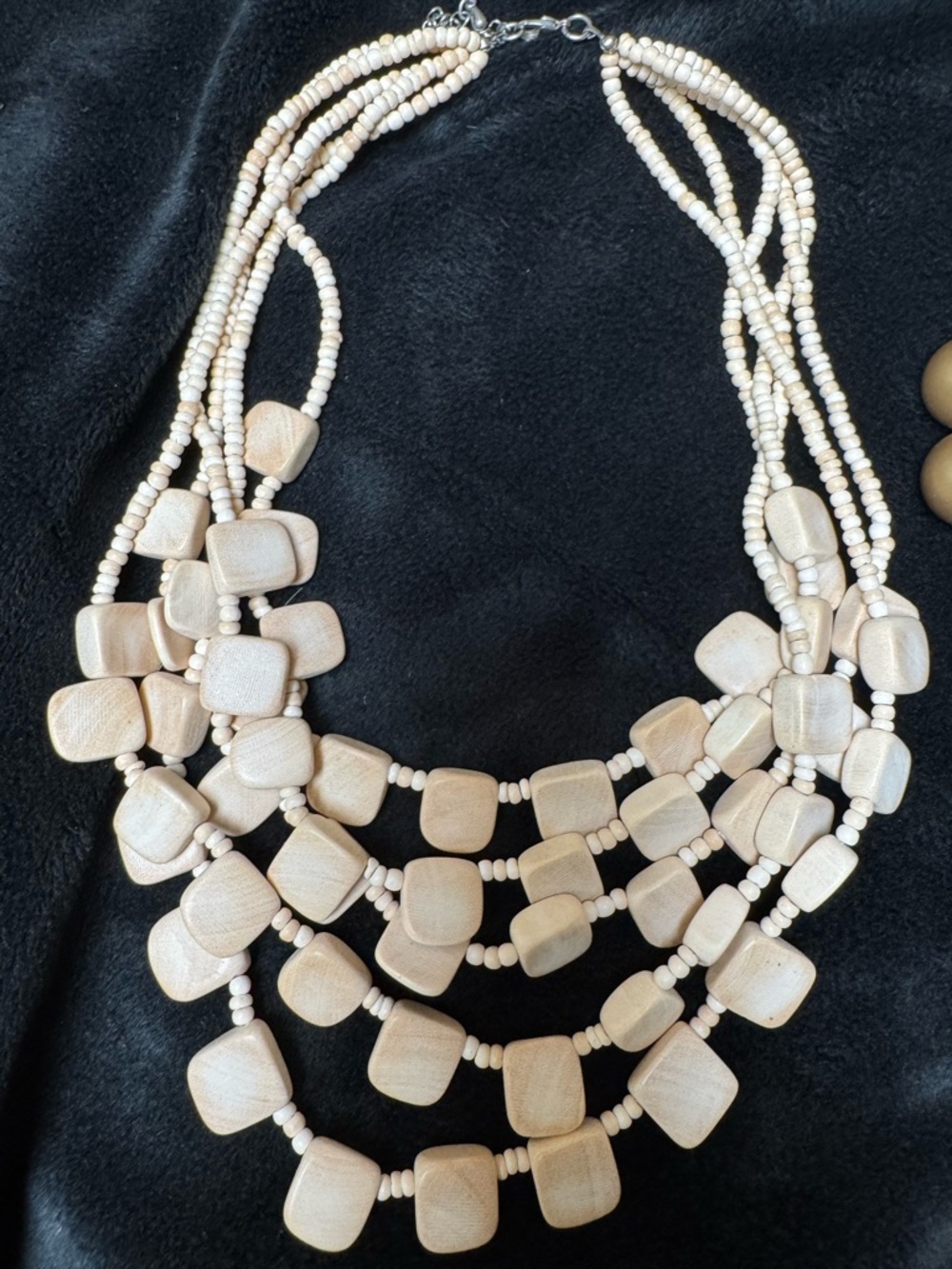 Multi-Strand Cream natural & gold Beaded Statement Necklace set